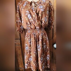Collective Concepts Floral Brown Midi Dress NWOT